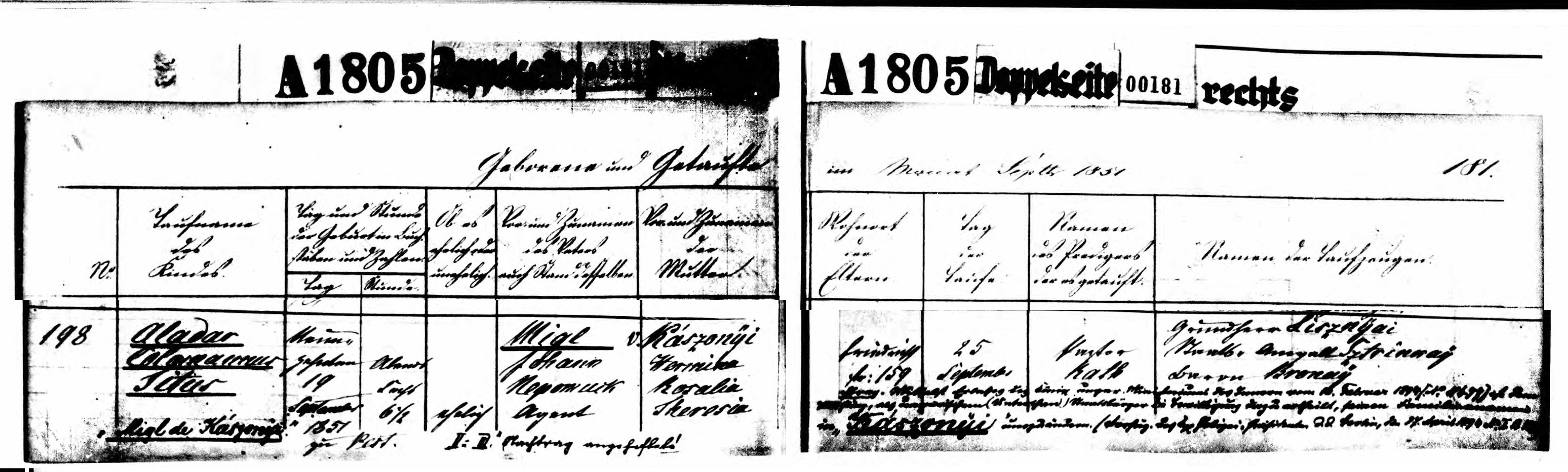 krstný list Aladar Migl