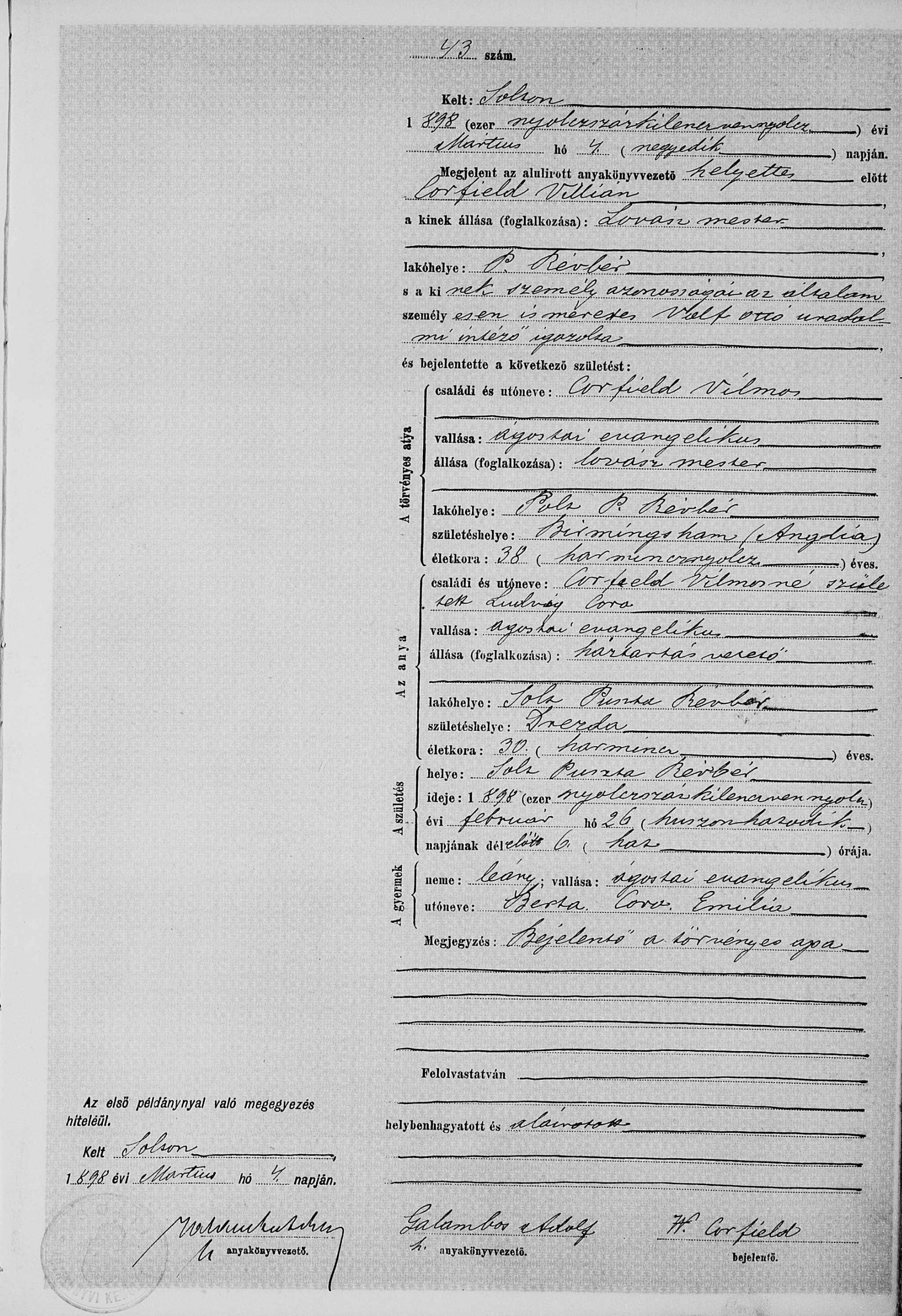 rodny list Cory Corfield