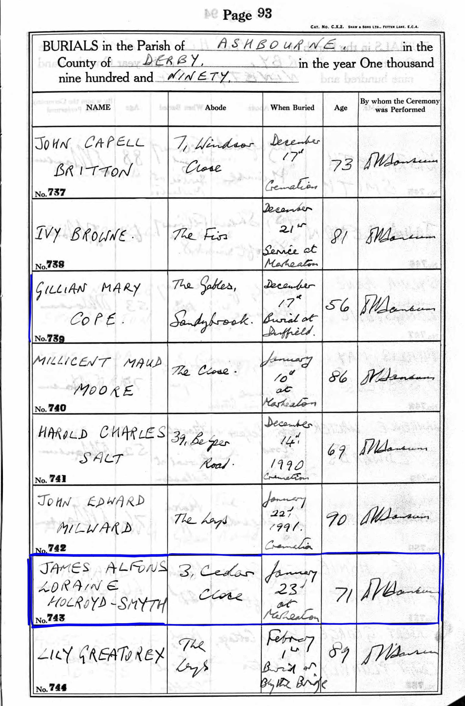 umrtný list Jamesa HS