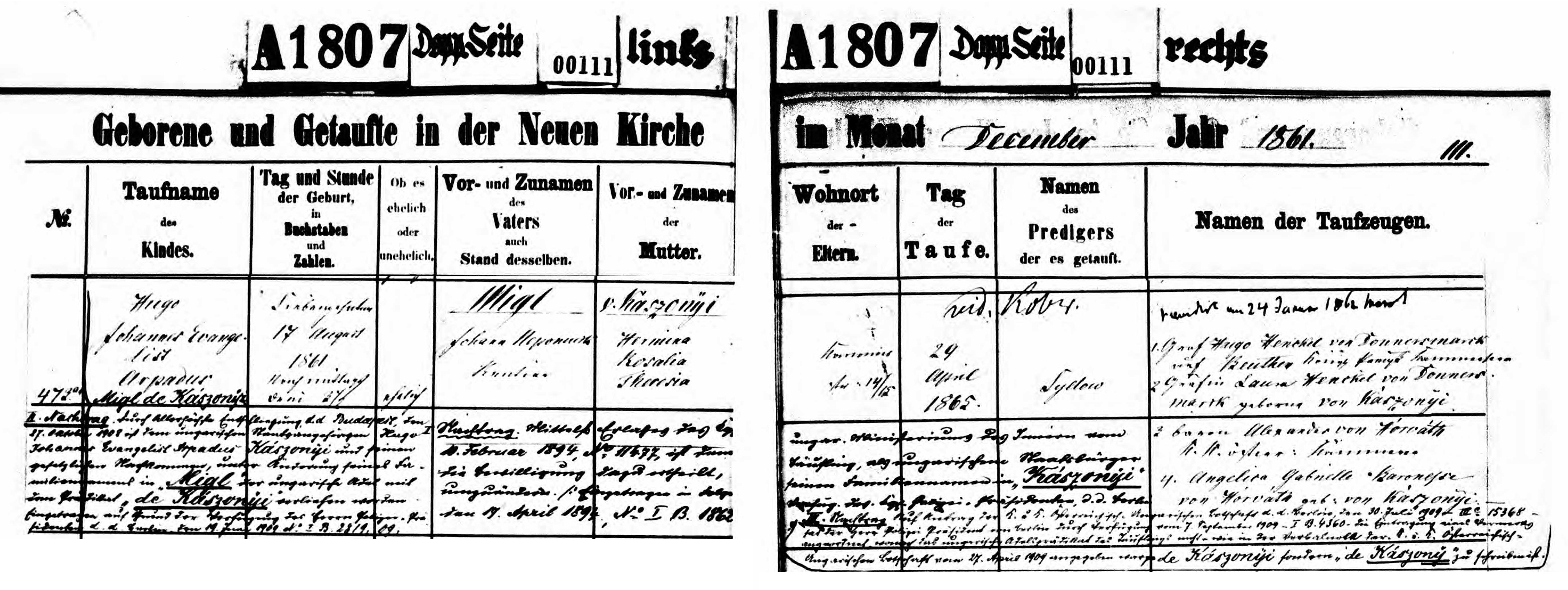 krstný list Hugo Migl